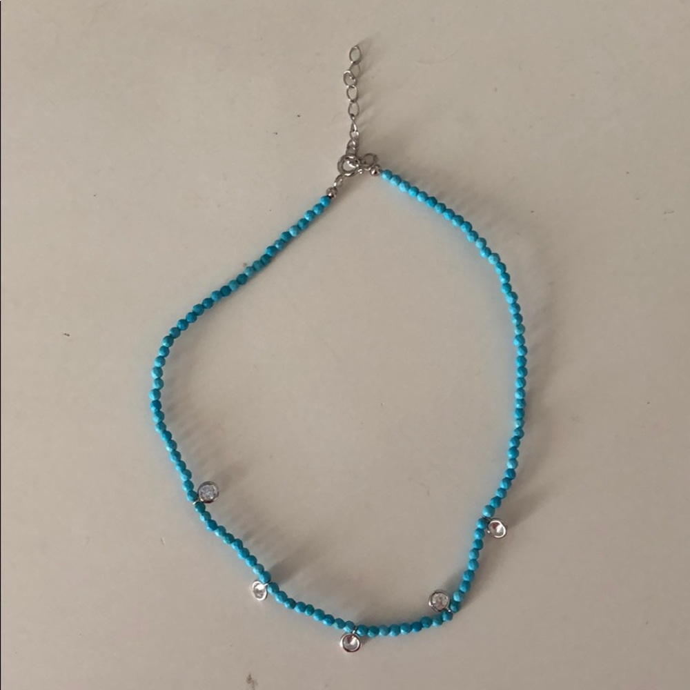 Aqua blue ankle bracelet with cubic zirconia